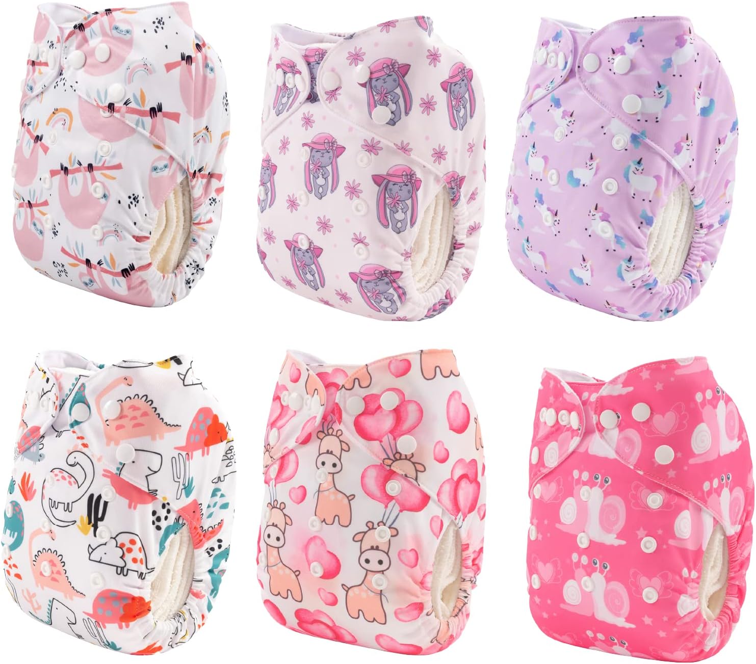 ALVABABY Baby Cloth Diapers 6 Pack with 12 Inserts One Size Adjustable Washable Reusable for Baby Girls and Boys 6DM26 - Image 2
